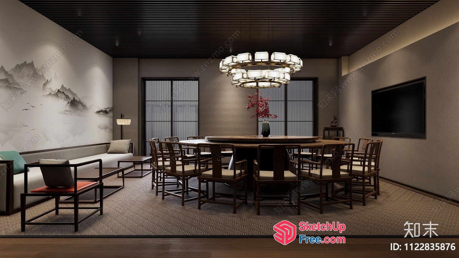 Modern Asian-Inspired Dining Room With Elegant Lighting 3D SketchUp File