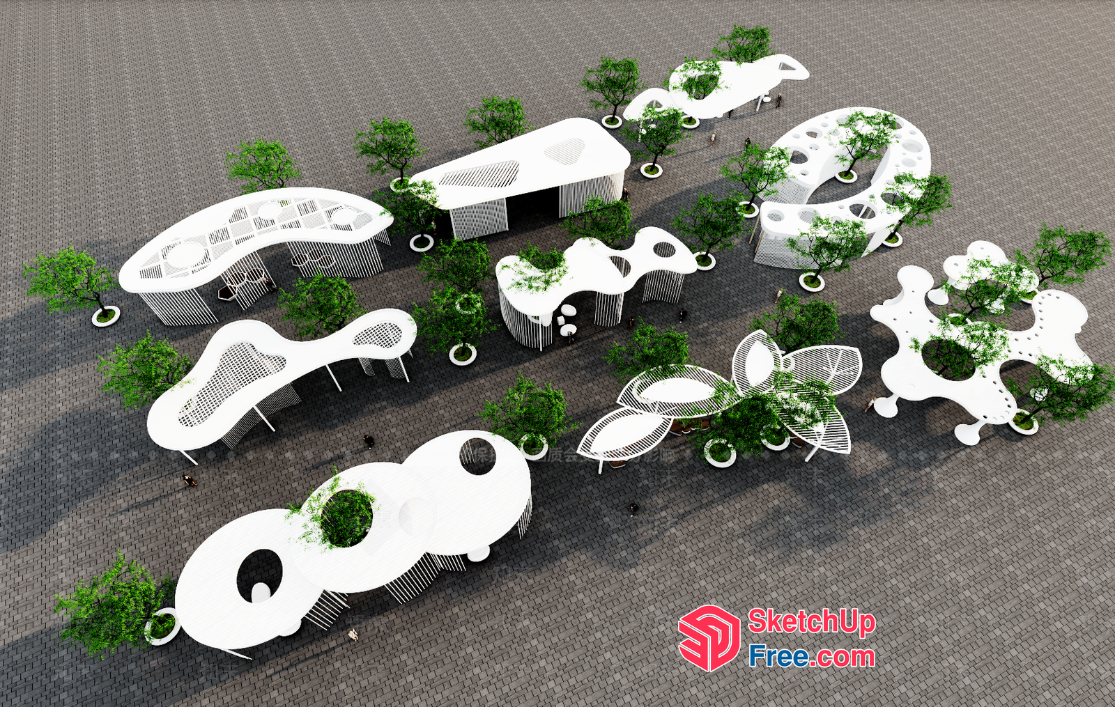 Modern White Outdoor Seating Area With Unique Shapes 3D SketchUp File