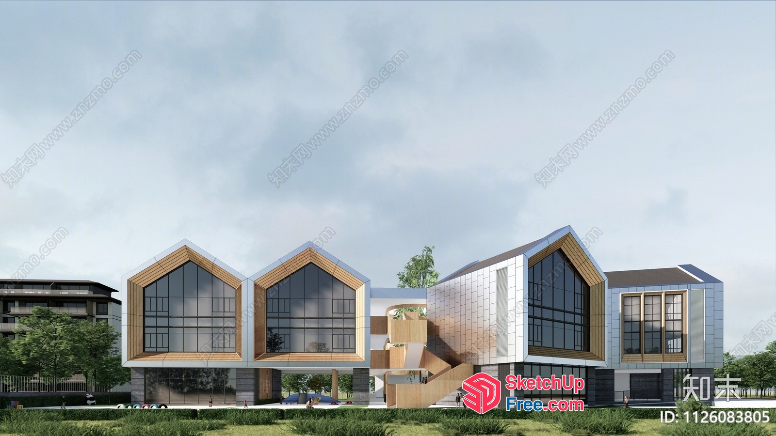 Modern Building Exterior With Glass Curtain Wall 3D SketchUp File