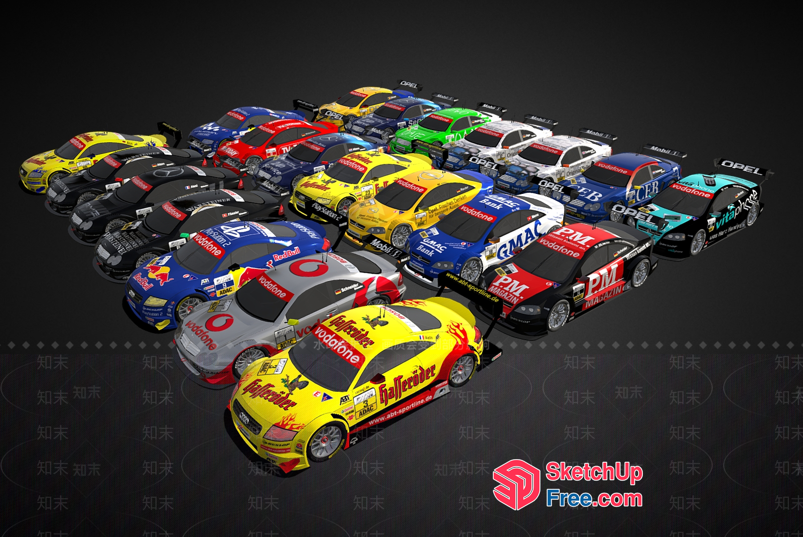 Colorful Racing Cars In A Row 3D SketchUp File