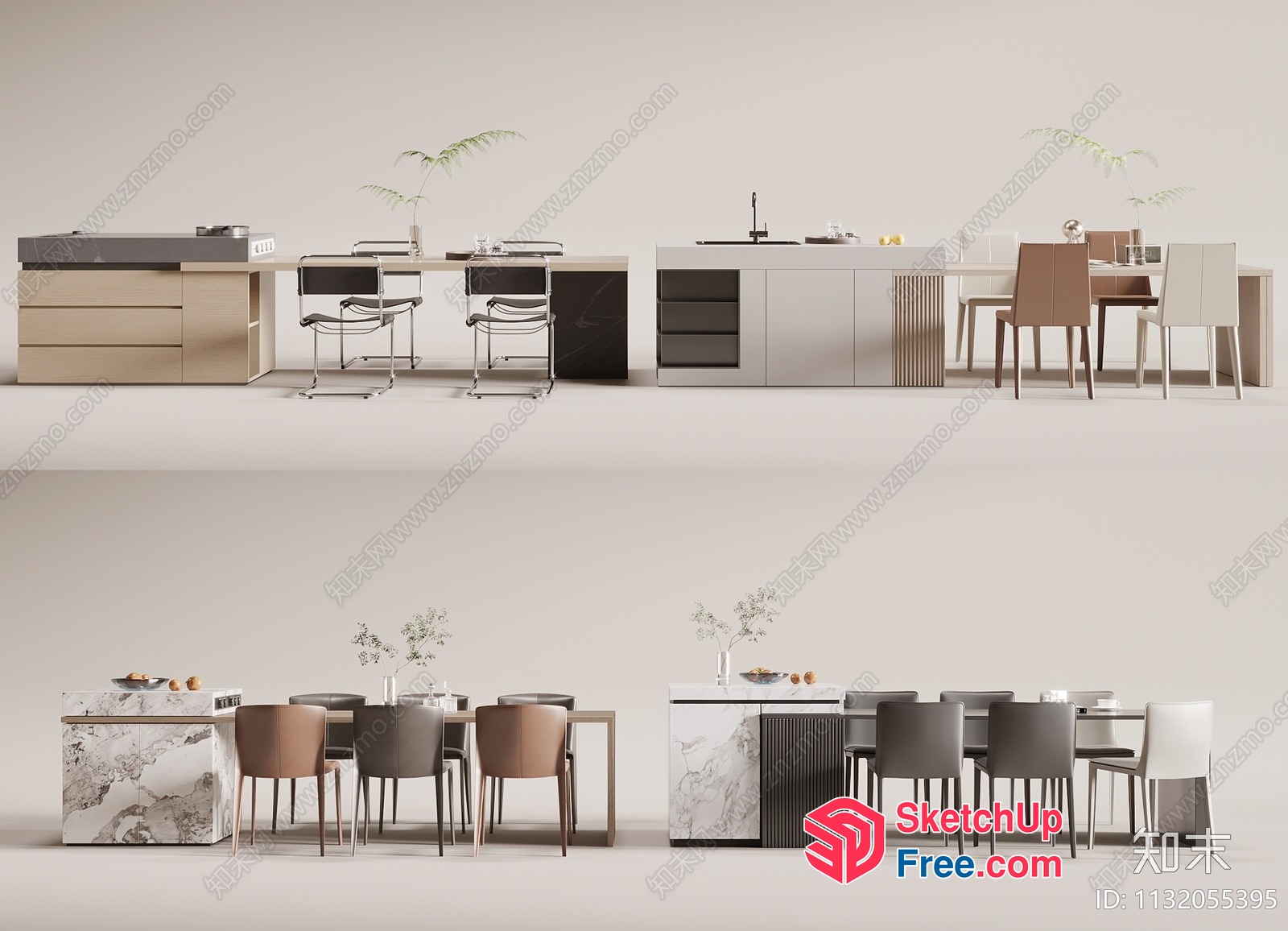 Modern Minimalist Kitchen And Dining Room Interior 3D SketchUp File