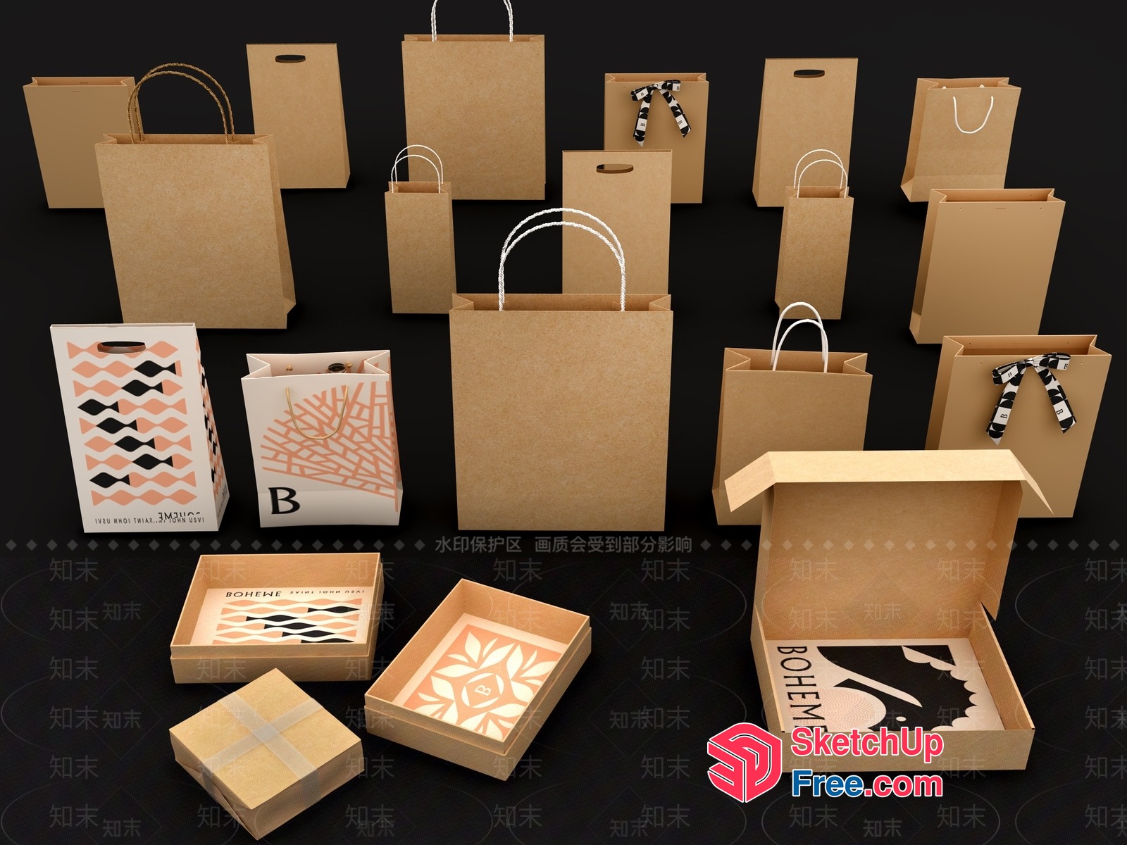 Brown Paper Bags And Boxes 3D SketchUp File