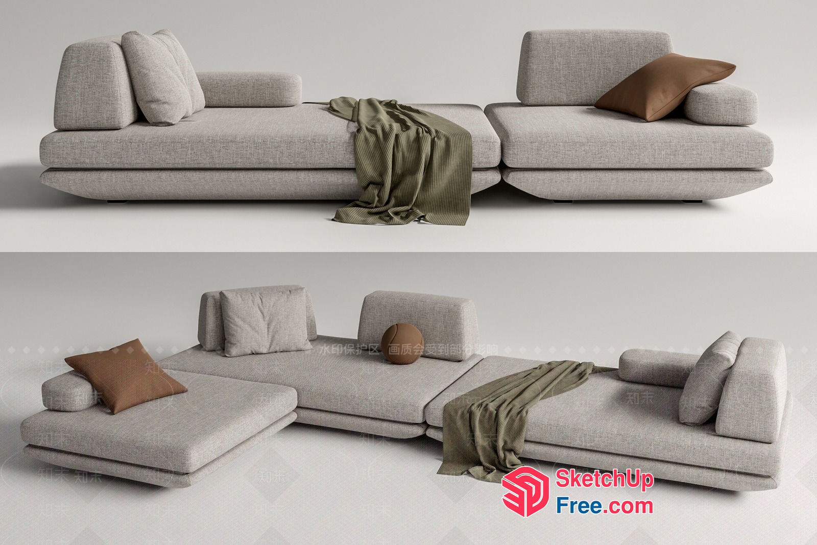 Modern Minimalist Sofa Set With Pillows And Blanket 3D SketchUp File