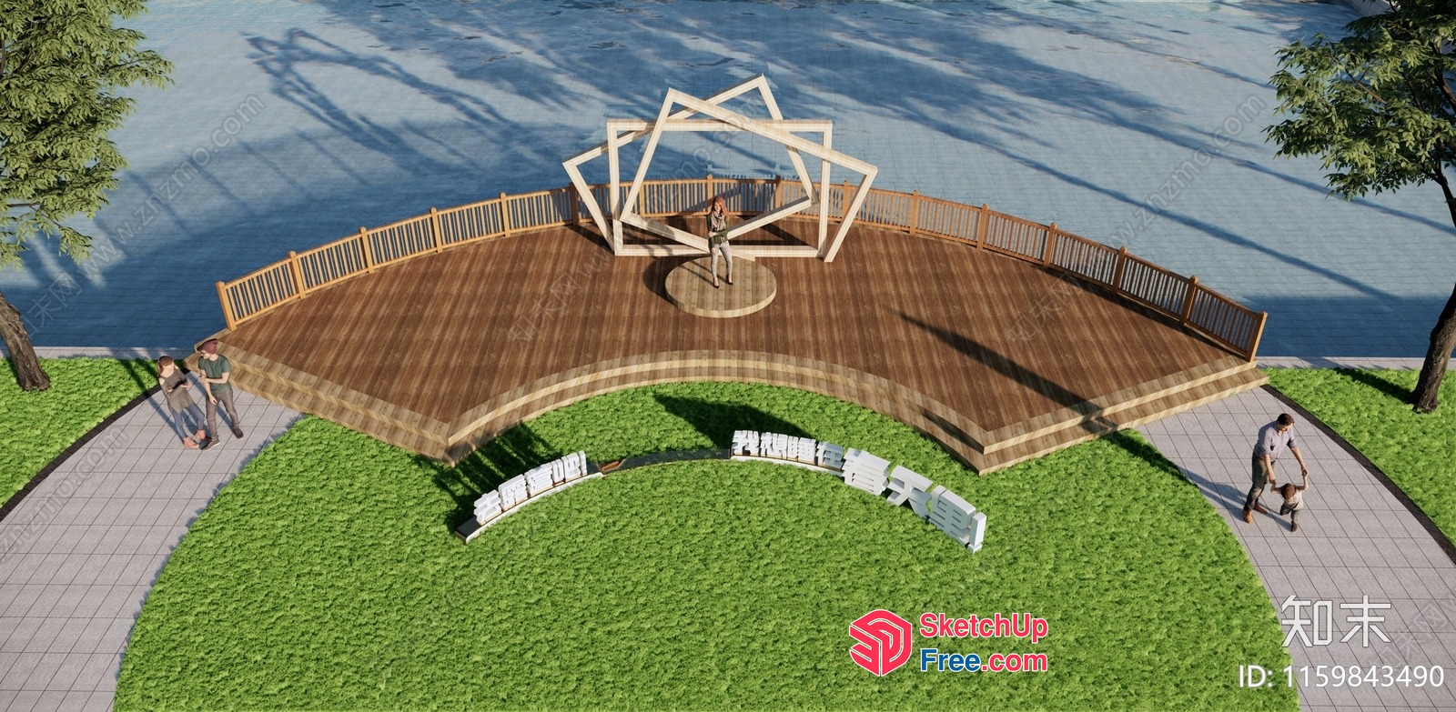 Serene Outdoor Seating Area With Unique Sculpture 3D SketchUp File