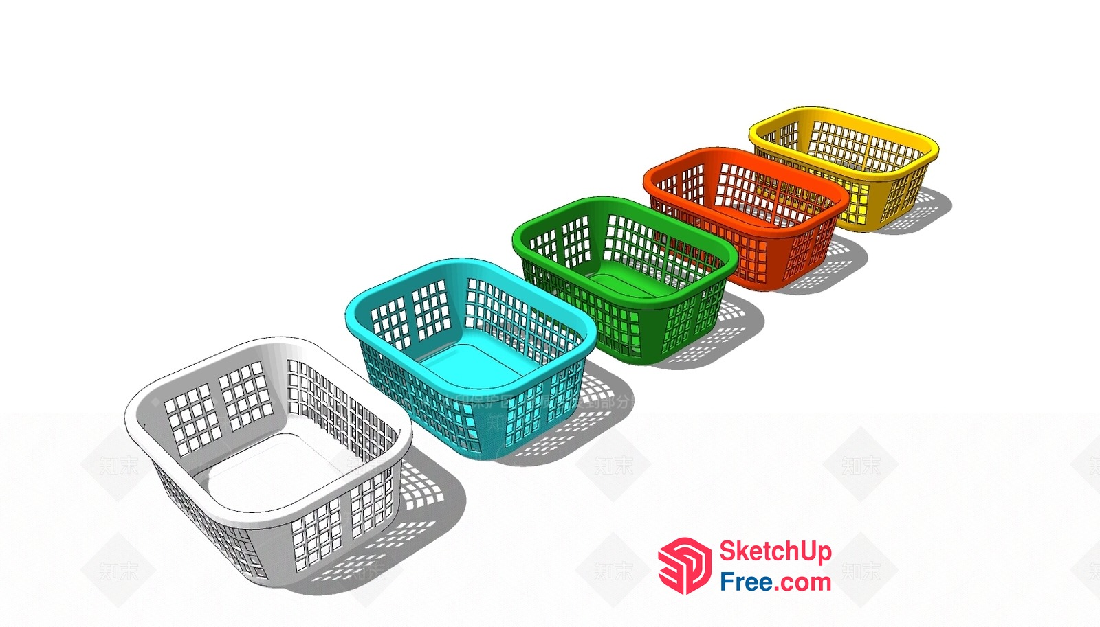 Colorful Laundry Baskets In A Row 3D SketchUp File