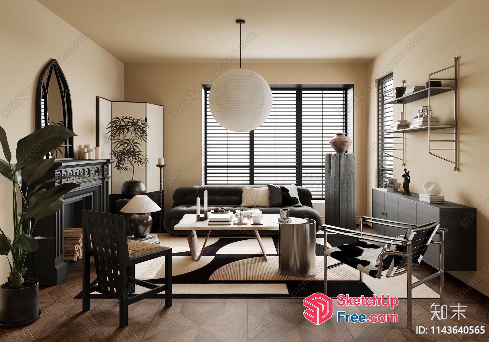 Modern Living Room With Neutral Tones And Natural Elements 3D SketchUp File