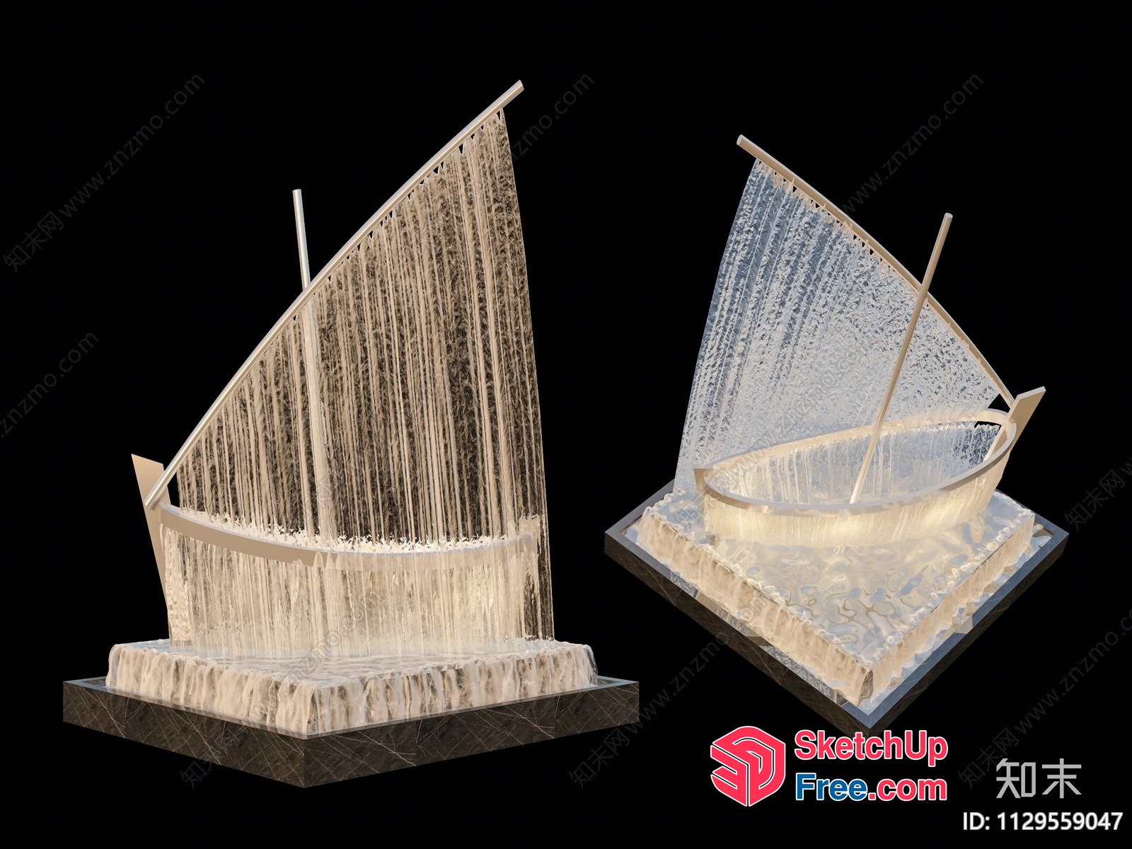 Transparent Glass Sailboat Waterfall 3D SketchUp File