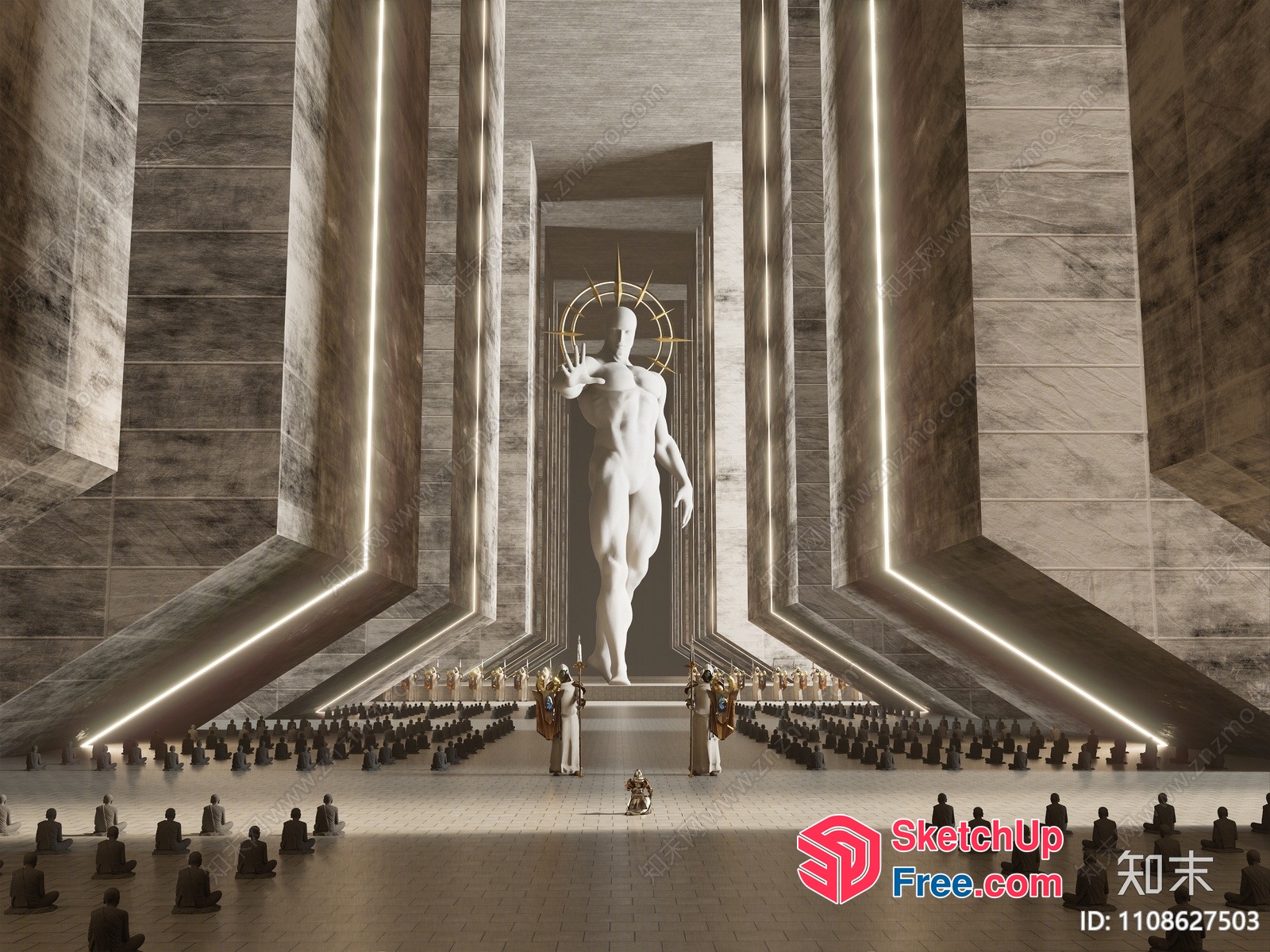 Grand Temple With Majestic Statue And Worshipers 3D SketchUp File