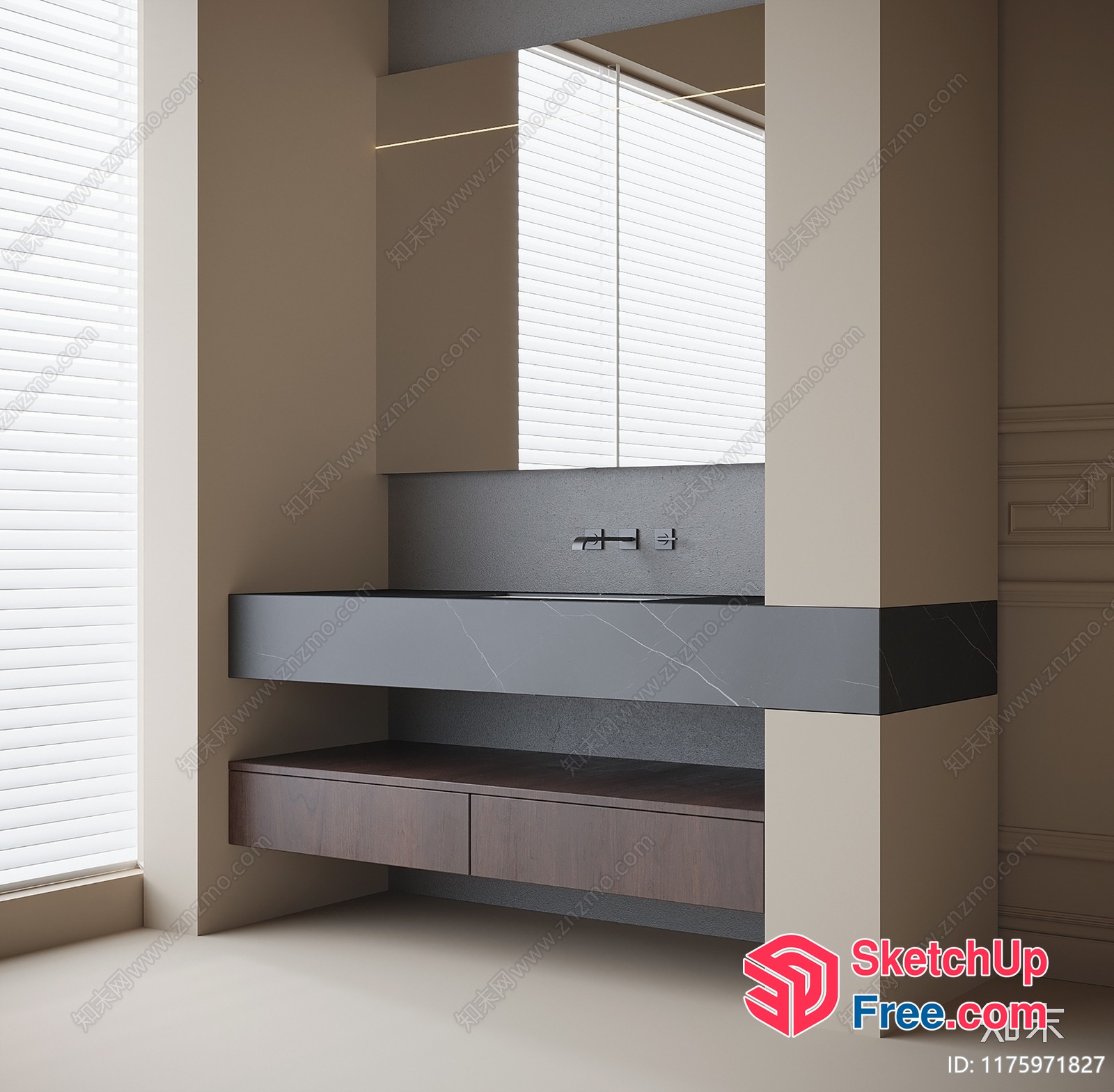 Modern Minimalist Bathroom Vanity With Gray Marble Countertop 3D SketchUp File