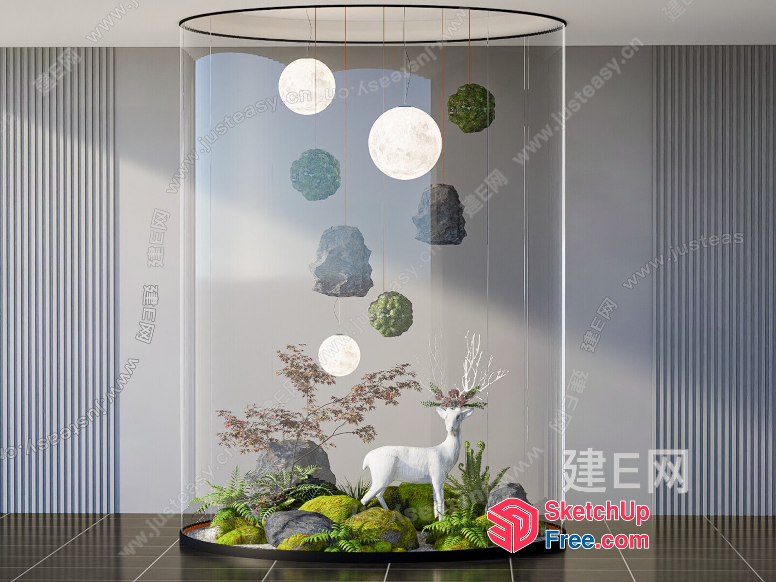 Elegant White Deer In A Serene Landscape 3D SketchUp File
