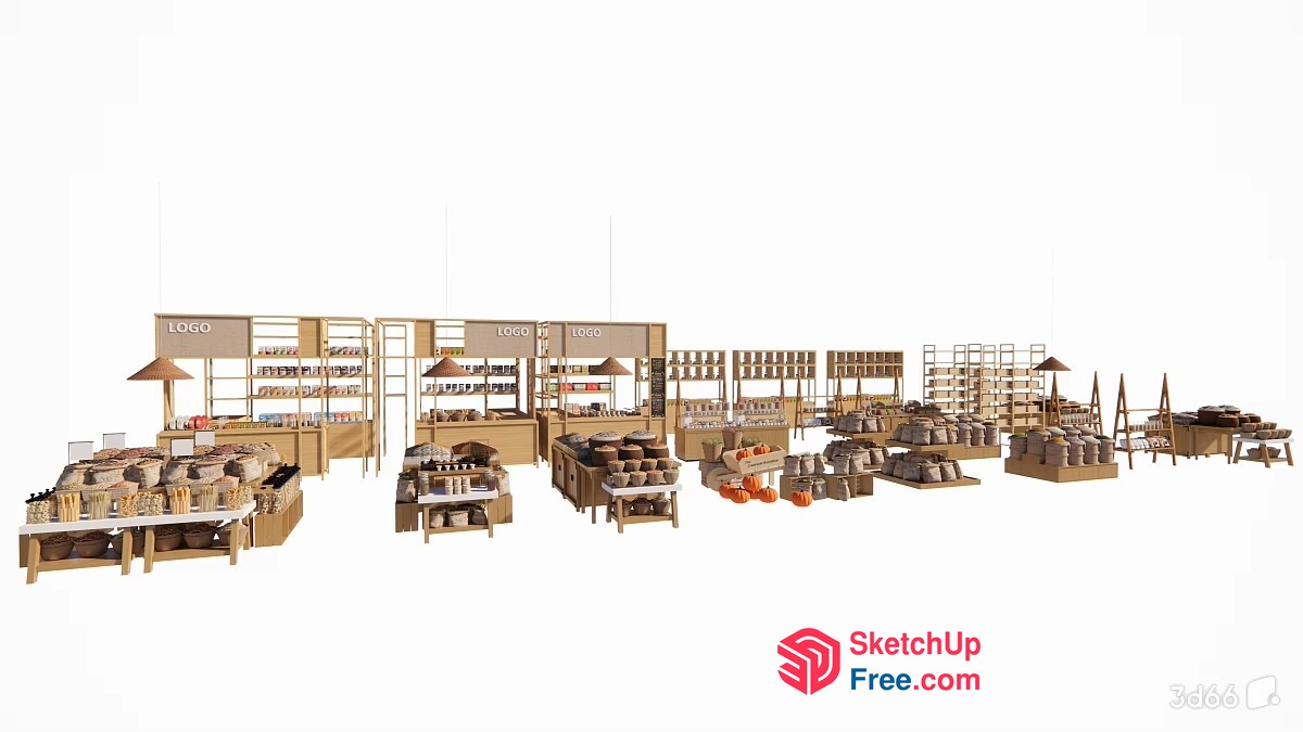 Wooden Display Shelves And Rattan Furniture 3D SketchUp File