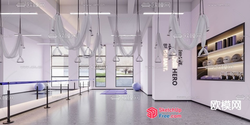 Aerial Yoga Studio With Barre And Natural Light 3D SketchUp File