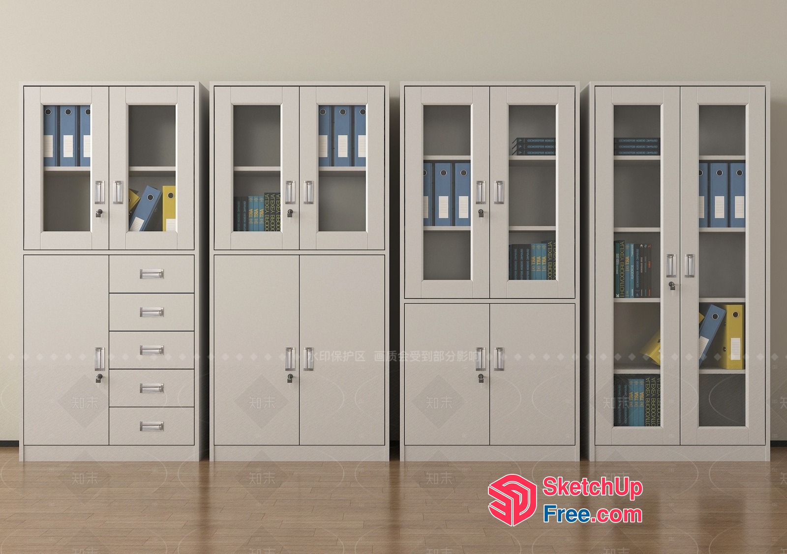 Modern Office Furniture Set With Glass Doors And Shelves 3D SketchUp File