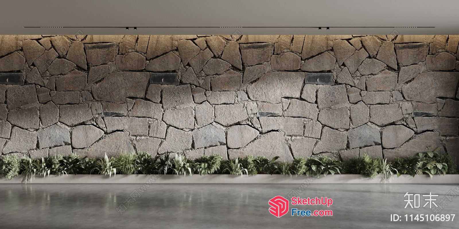 Modern Stone Wall And Concrete Floor Interior 3D SketchUp File