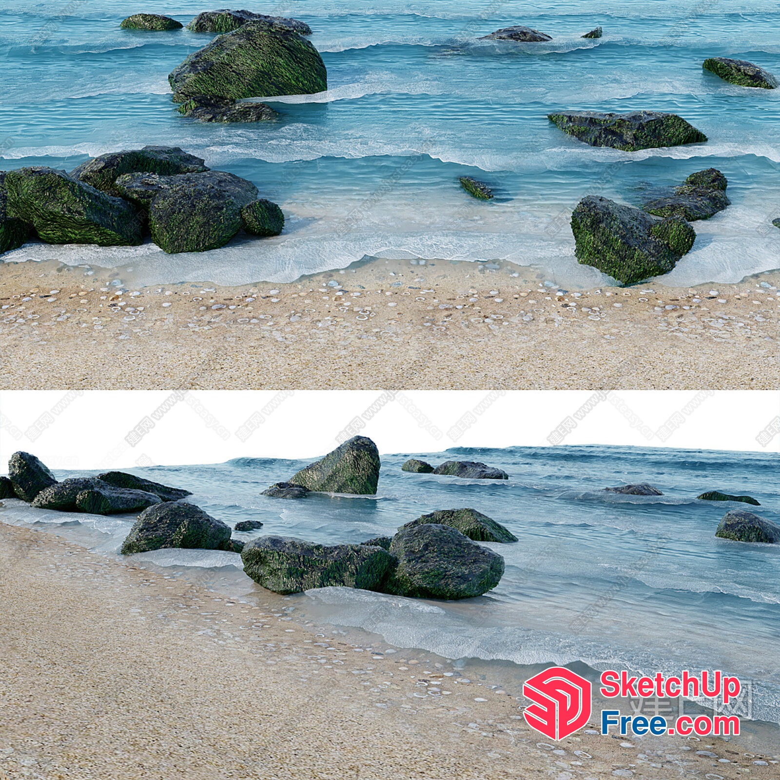 Seaside Landscape With Rocks And Waves 3D SketchUp File
