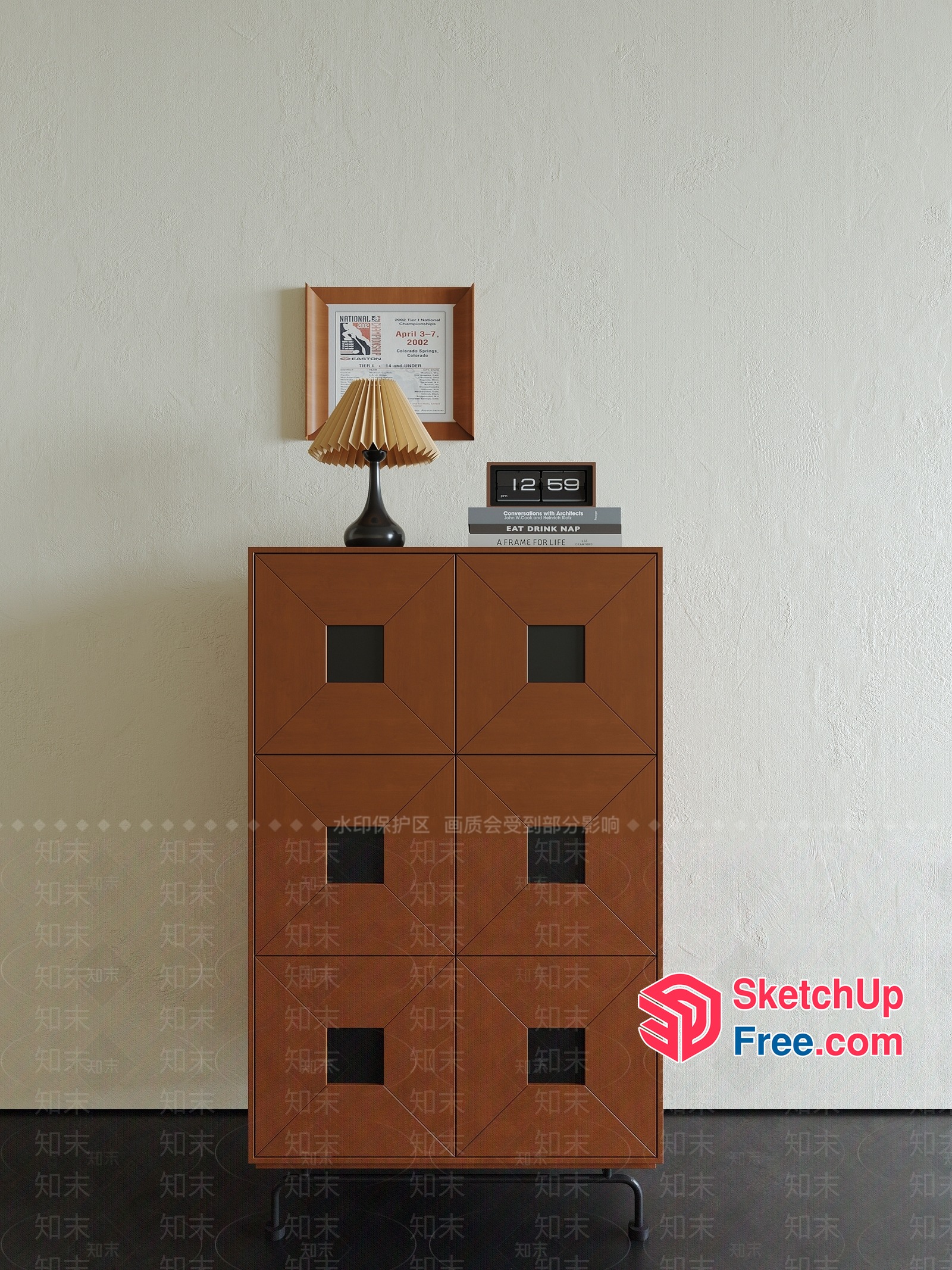 Decorative Storage Unit With Ornate Cabinet Doors 3D SketchUp File