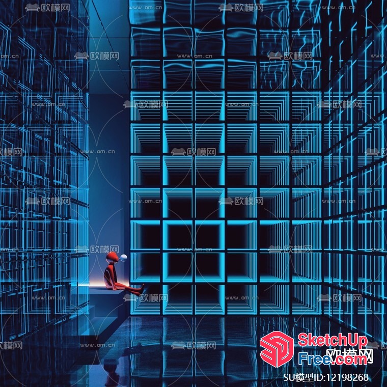 Futuristic Interior With Blue Neon Lights And Modern Architecture 3D SketchUp File