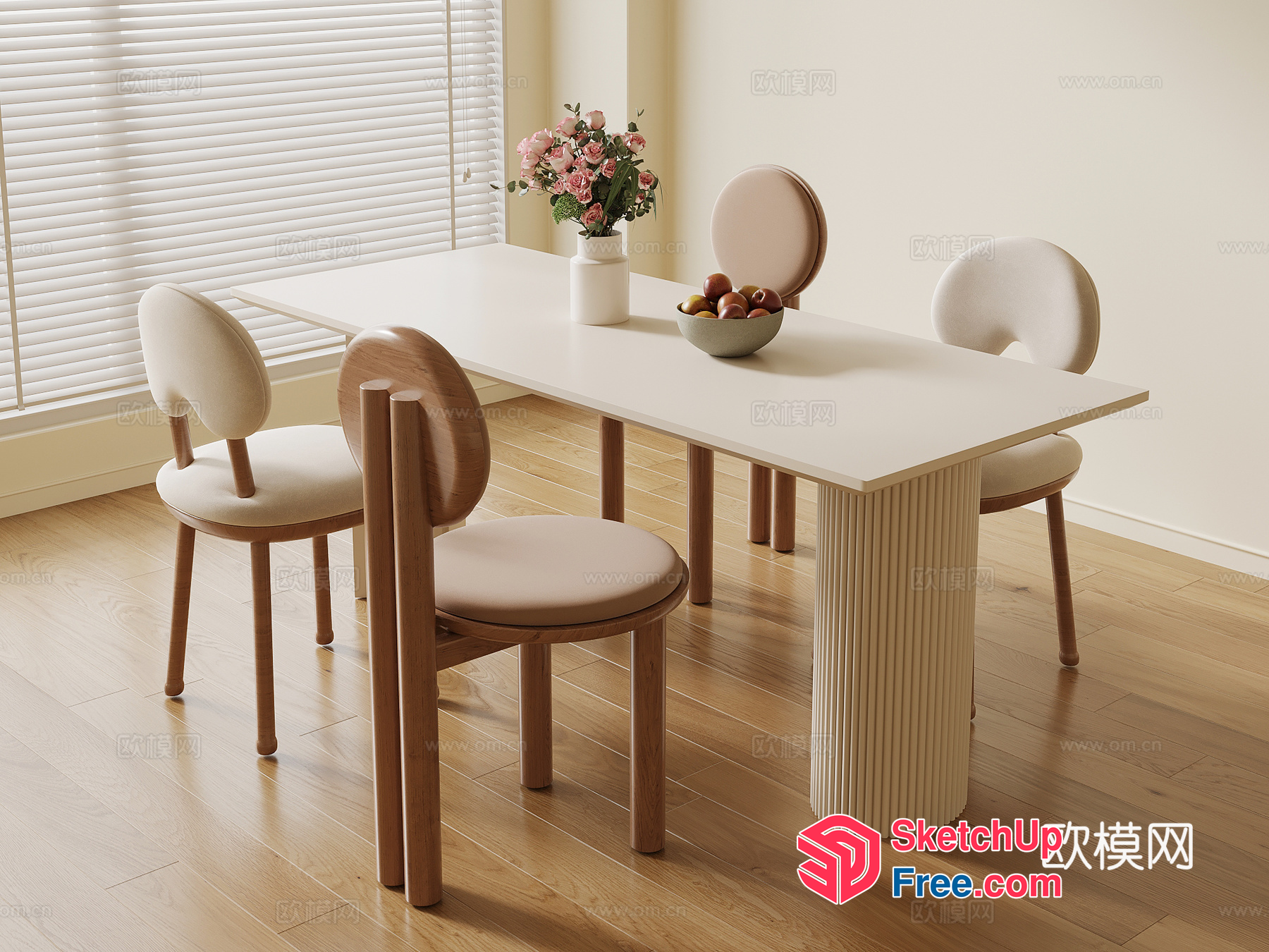Simple Elegant Dining Room Interior With White Table And Chairs 3D SketchUp File