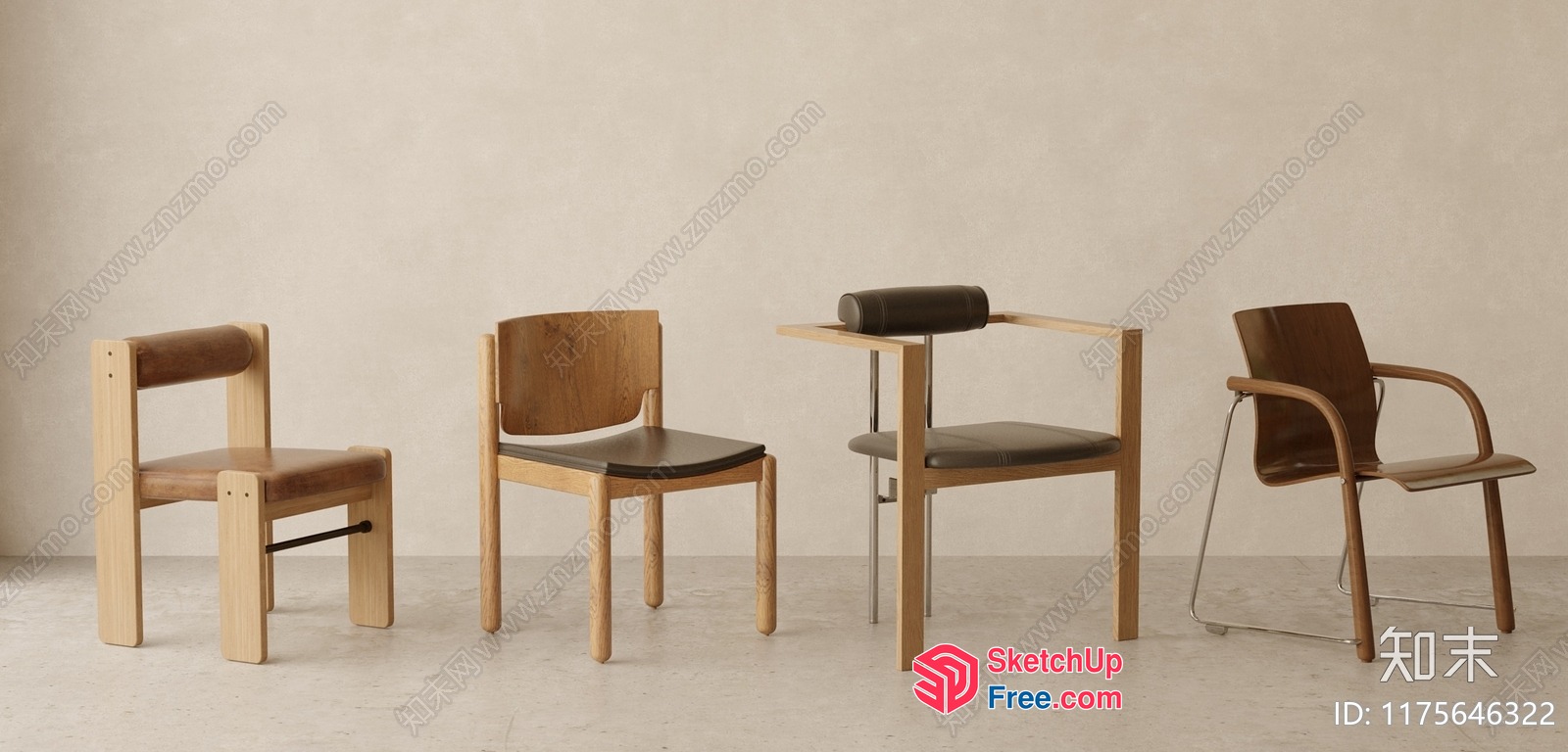 Modern Minimalist Wooden Chairs Collection 3D SketchUp File