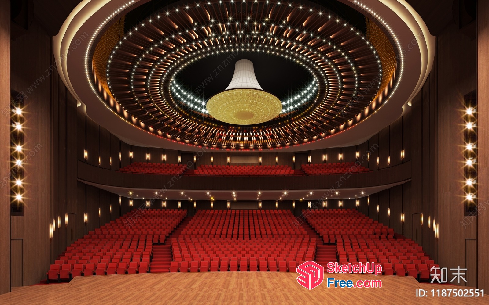 Grand Theater With Ornate Ceiling And Red Seating 3D SketchUp File