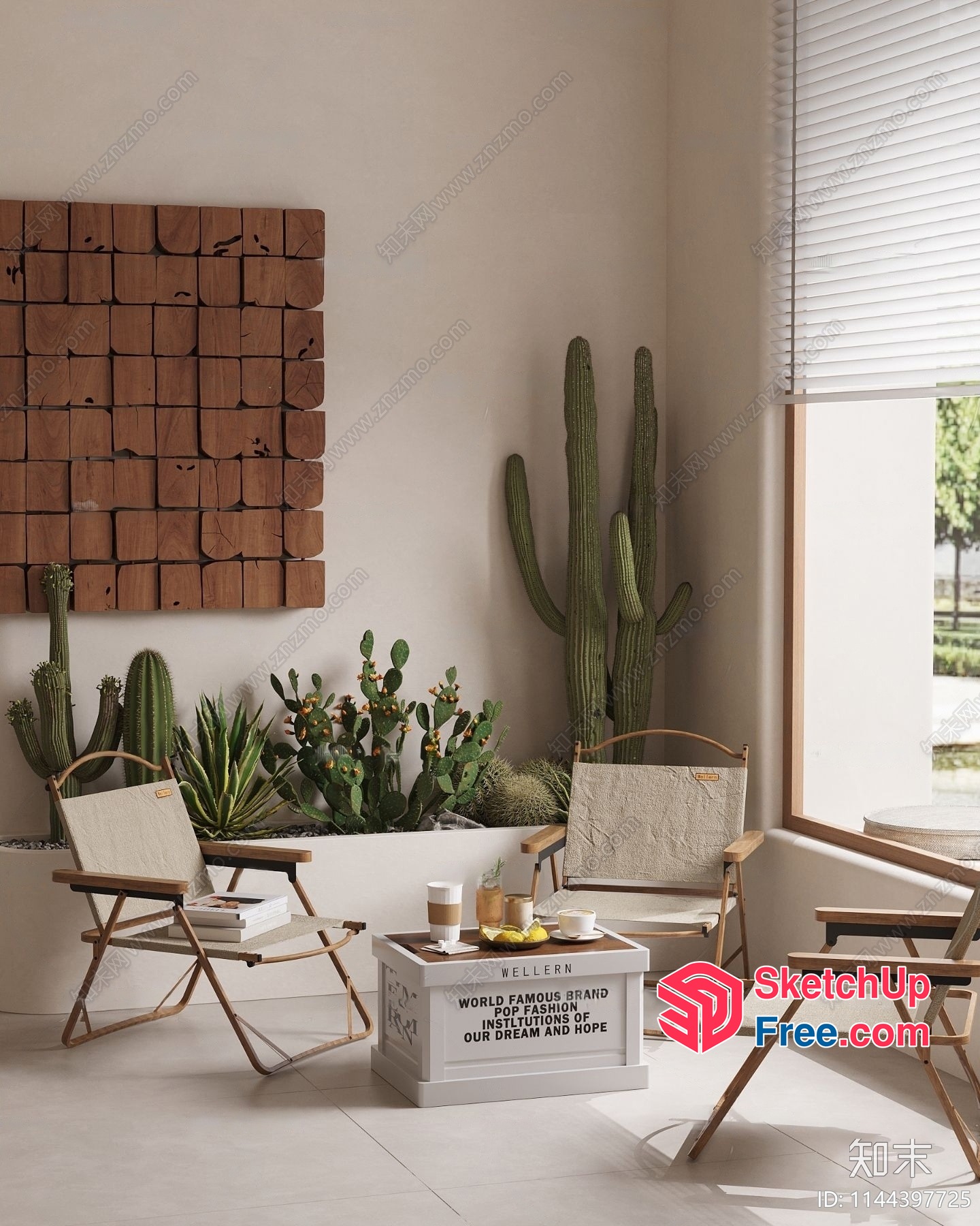 Minimalist Cactus-Themed Living Room Decor 3D SketchUp File