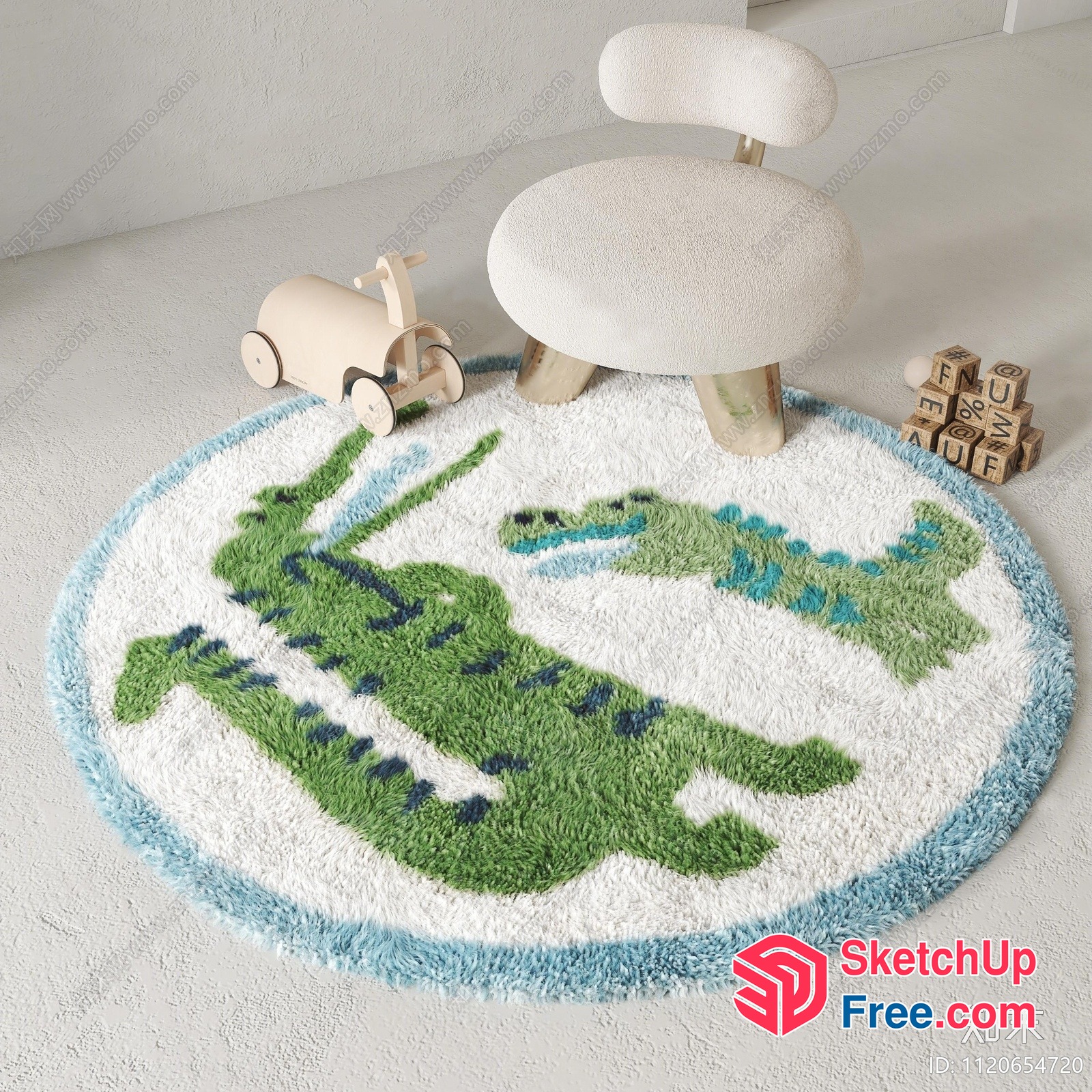 Children'S Play Area With A Dinosaur Themed Rug 3D SketchUp File
