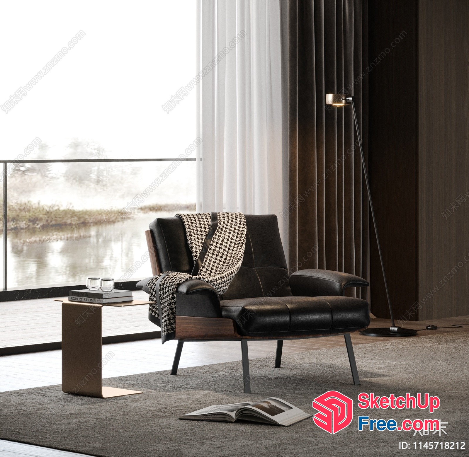 Stylish Living Room With Large Window And Modern Furniture 3D SketchUp File