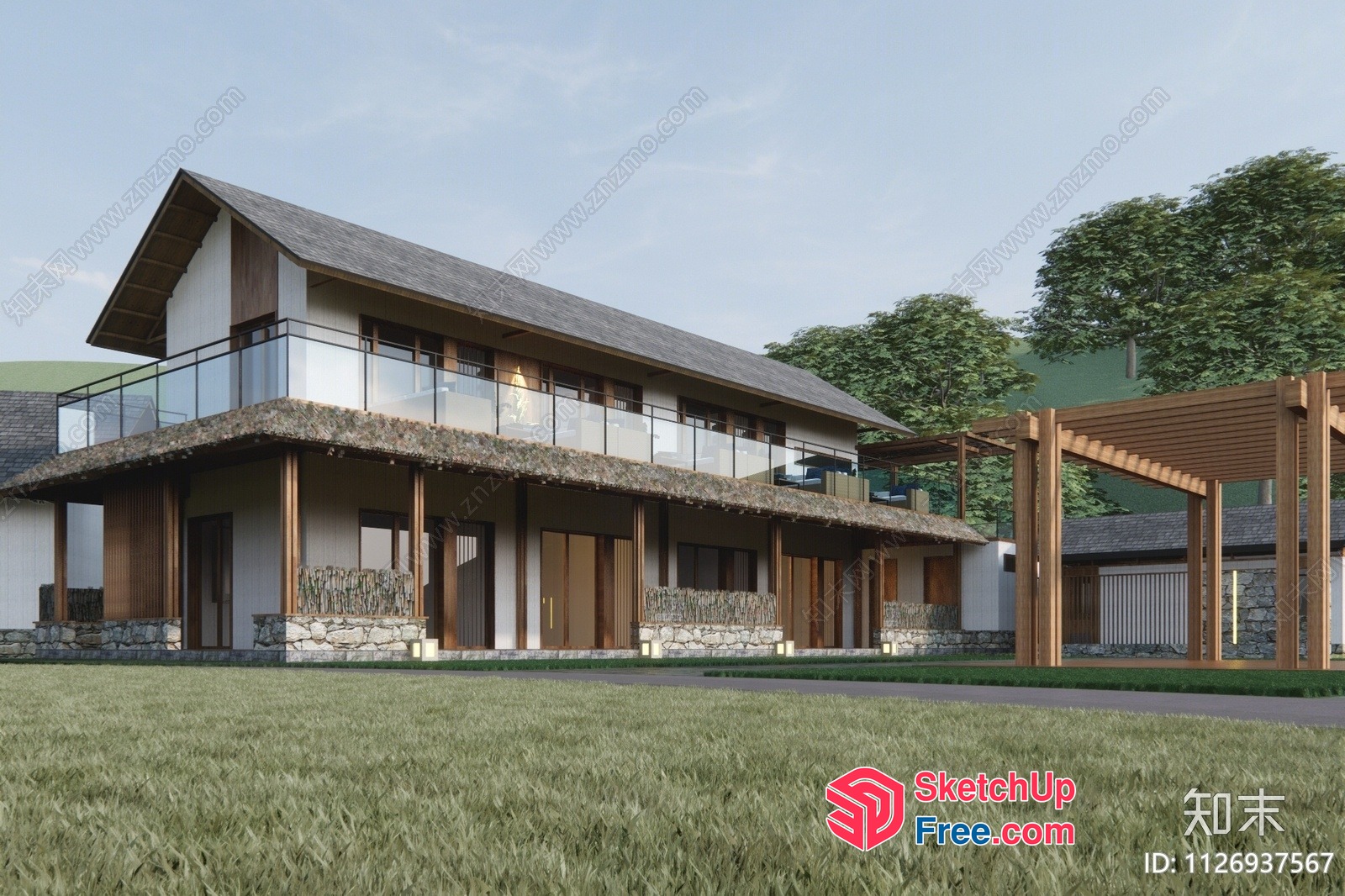 Modern Japanese-Inspired Home With Balcony And Natural Surroundings 3D SketchUp File
