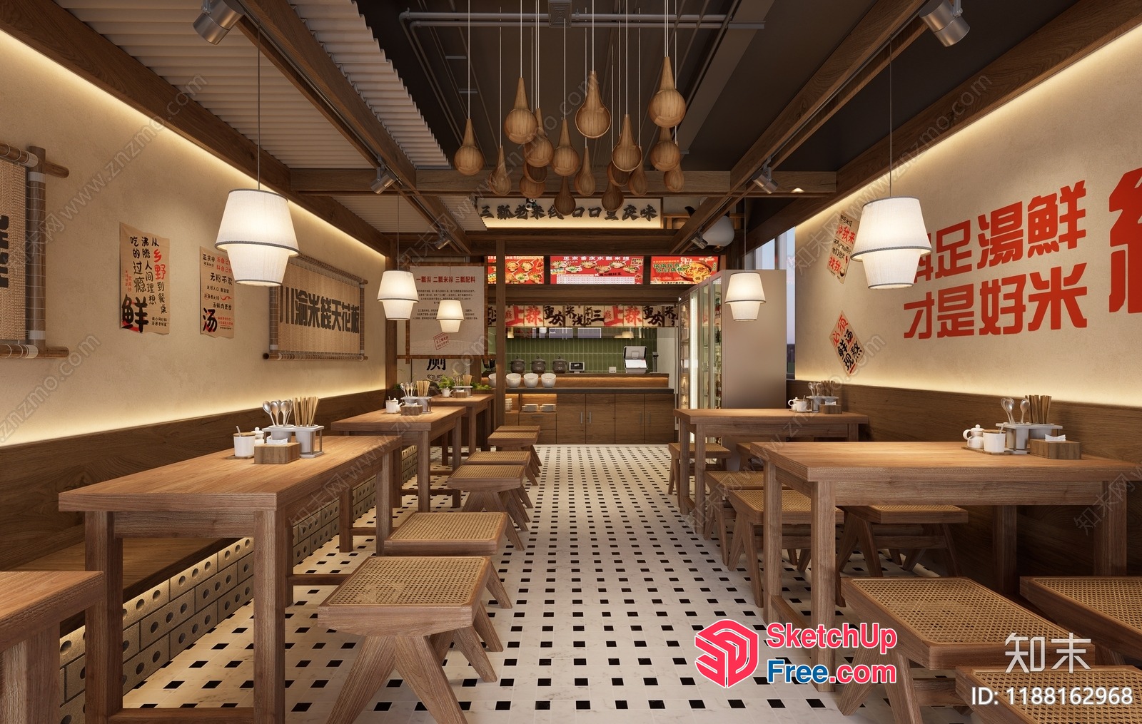 Asian-Style Restaurant Interior With Traditional Decor 3D SketchUp File