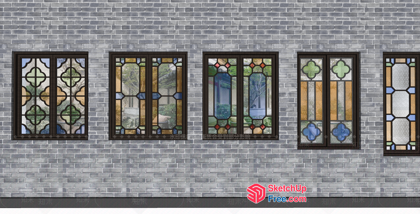 Colorful Stained Glass Windows With Black Frames 3D SketchUp File