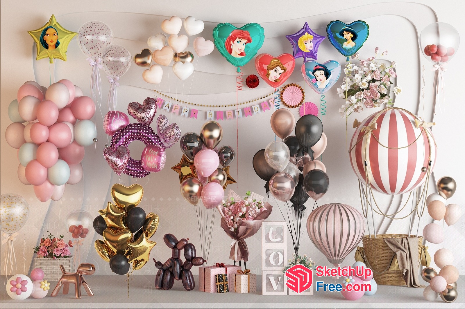Elegant Birthday Celebration Decorations 3D SketchUp File