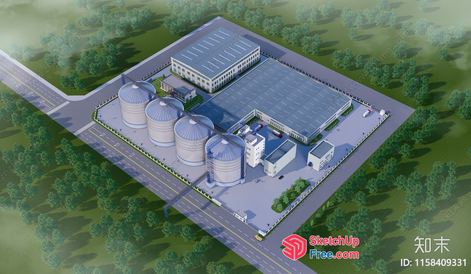 3D Rendering Of A Large Industrial Complex 3D SketchUp File