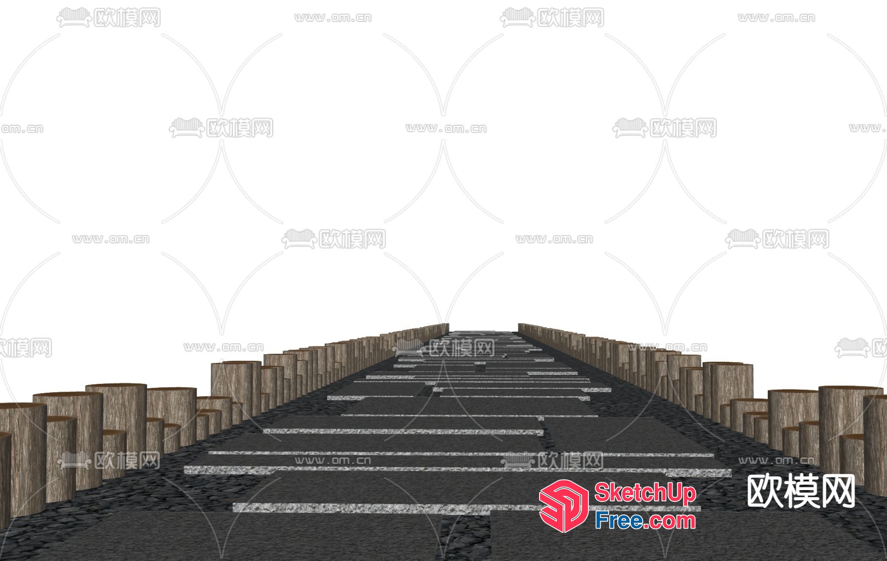 Stairway With Pillars And Railings 3D SketchUp File