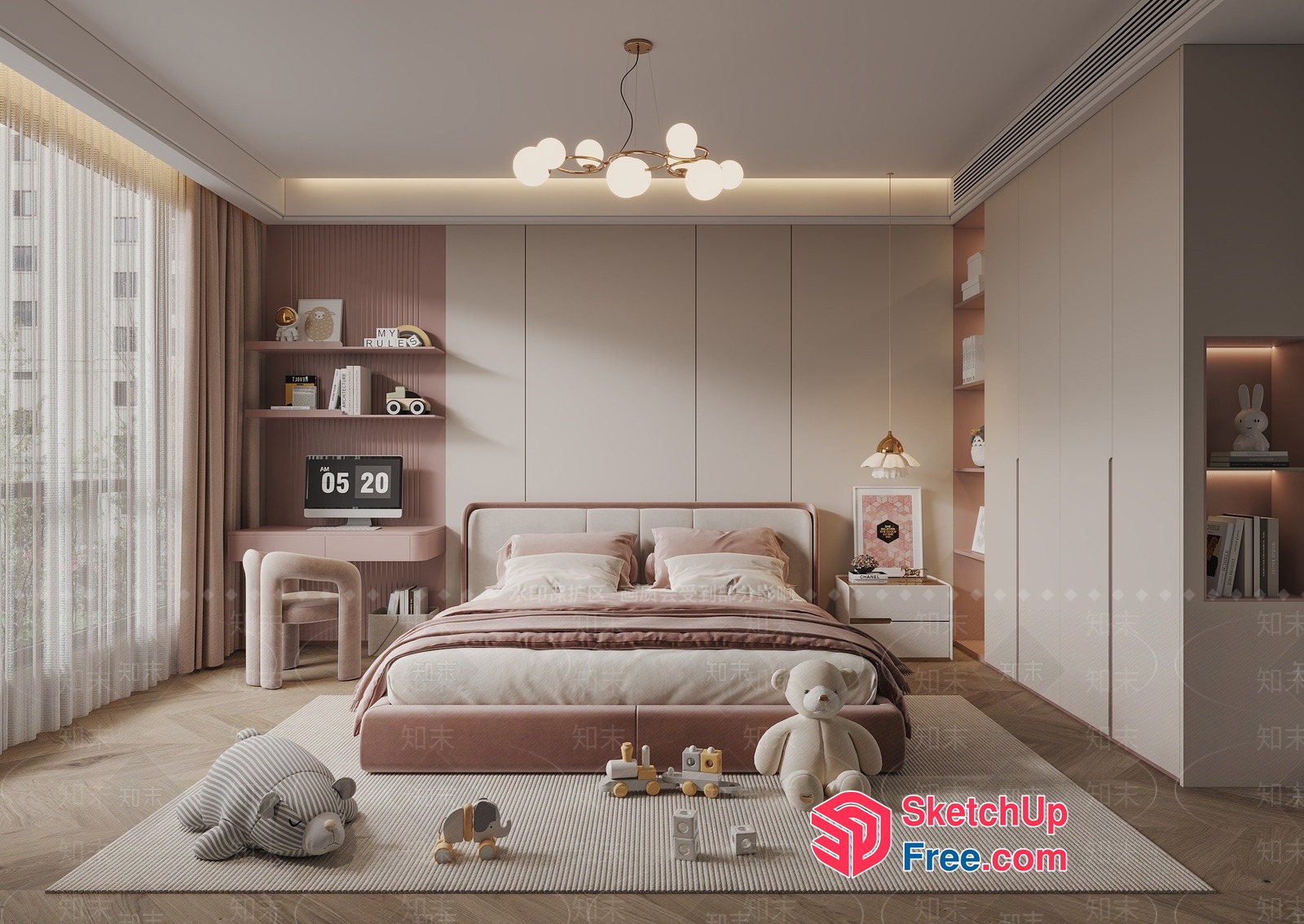 Cozy Pink And White Modern Bedroom 3D SketchUp File