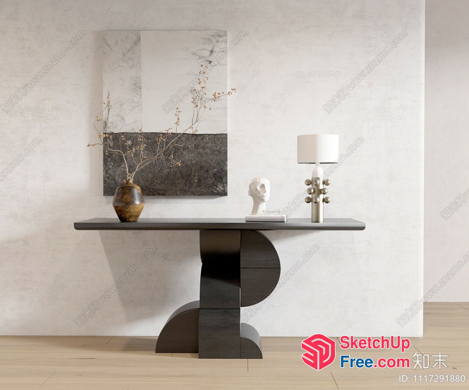 Elegant Modern Console Table With Artwork And Decor 3D SketchUp File