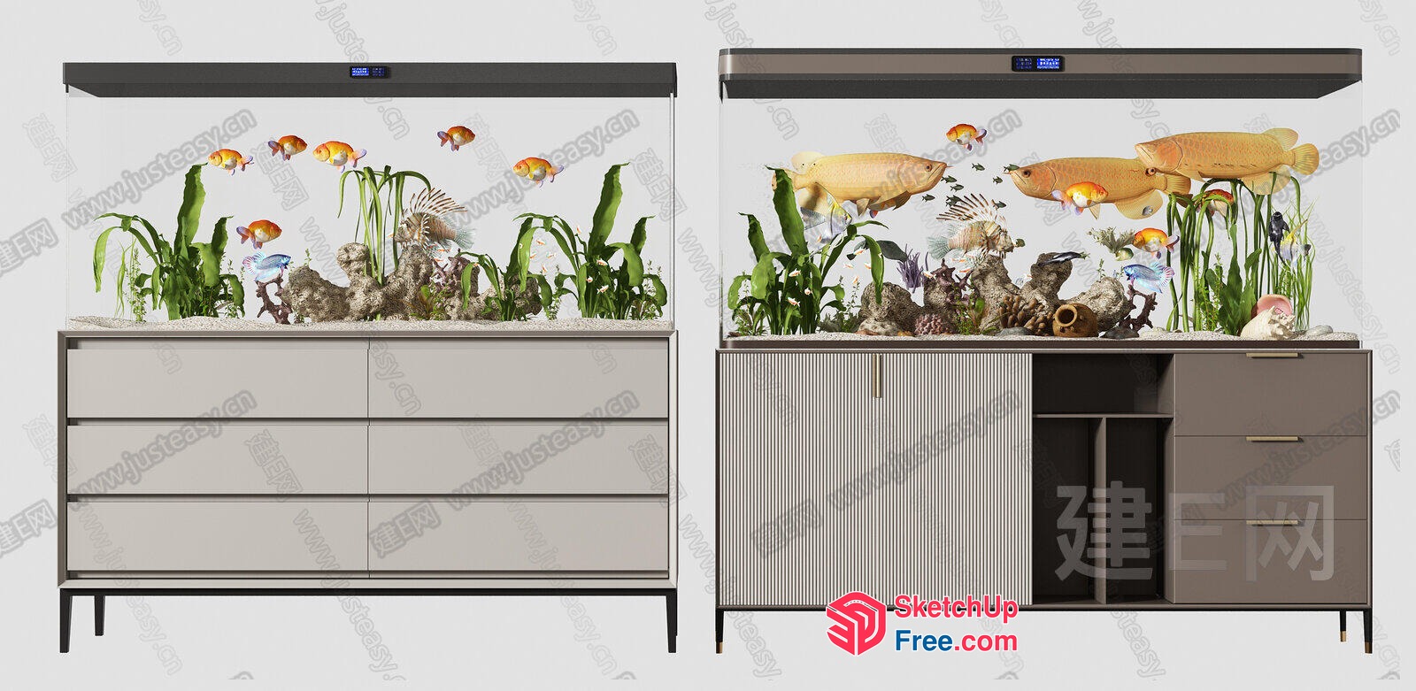 Modern Aquarium With Fish And Decorative Rocks 3D SketchUp File