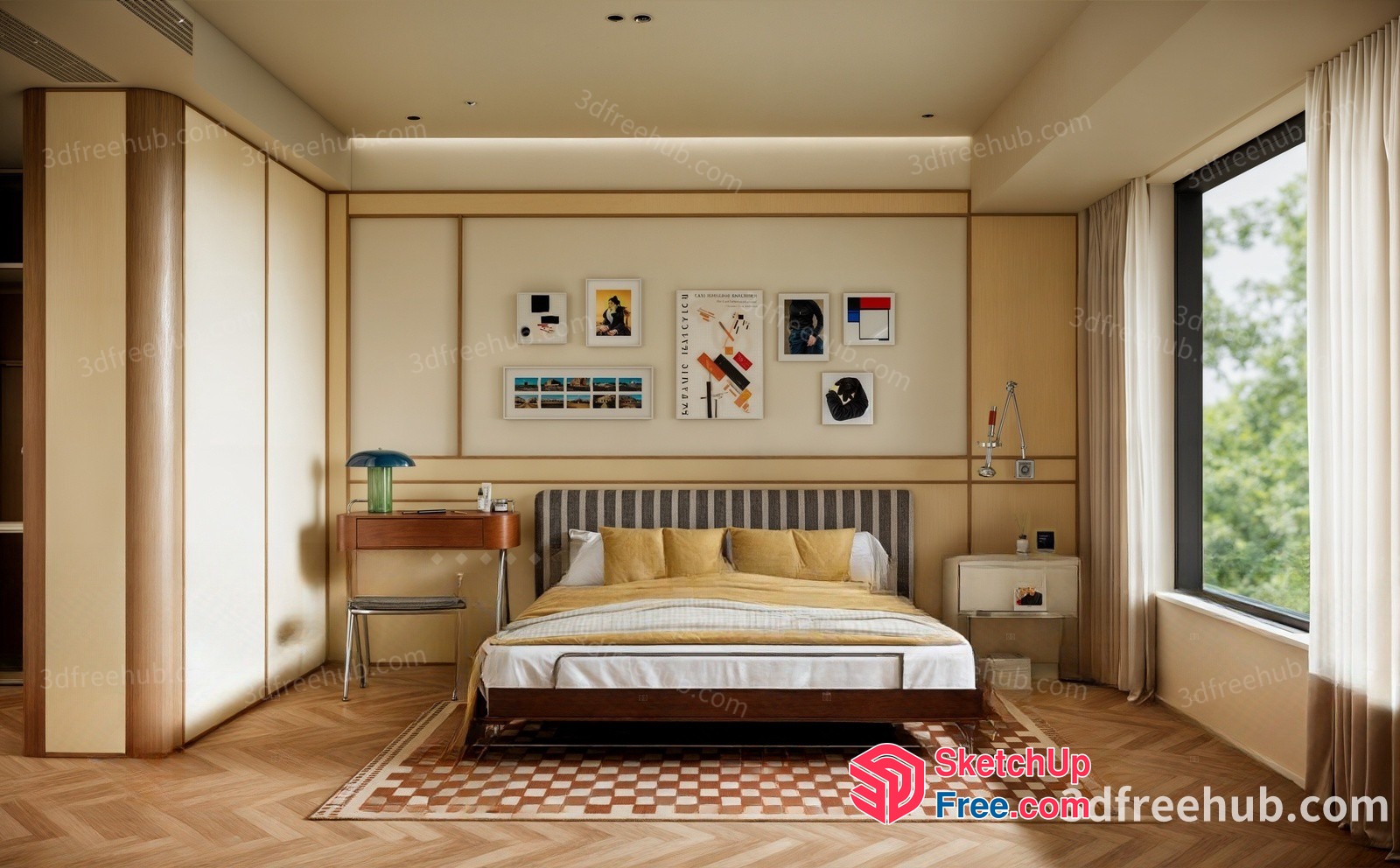 Elegant Modern Bedroom With Minimalist Furniture And Artwork 3D SketchUp File