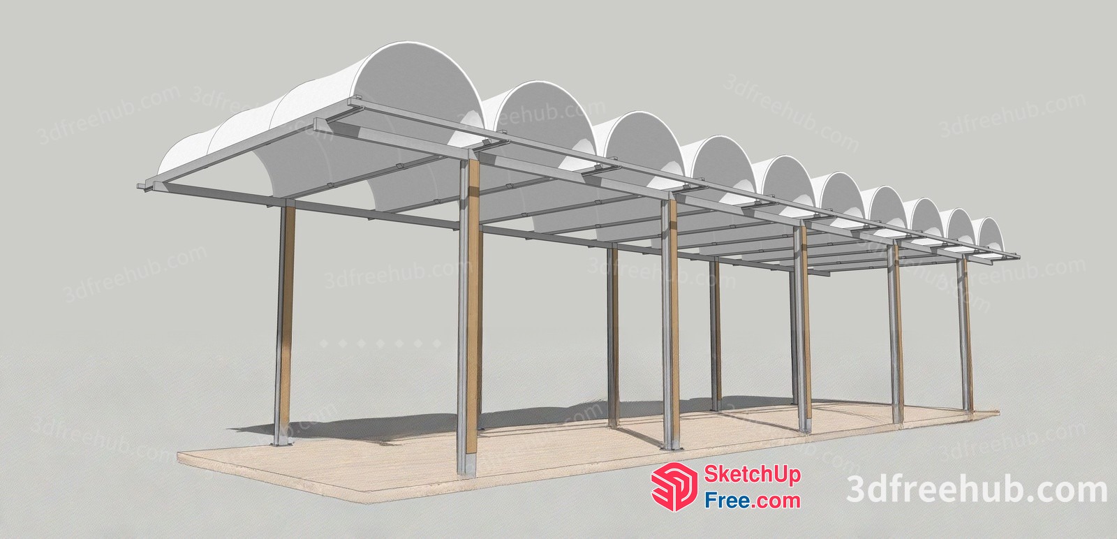 Outdoor Seating Area With White Canopies 3D SketchUp File