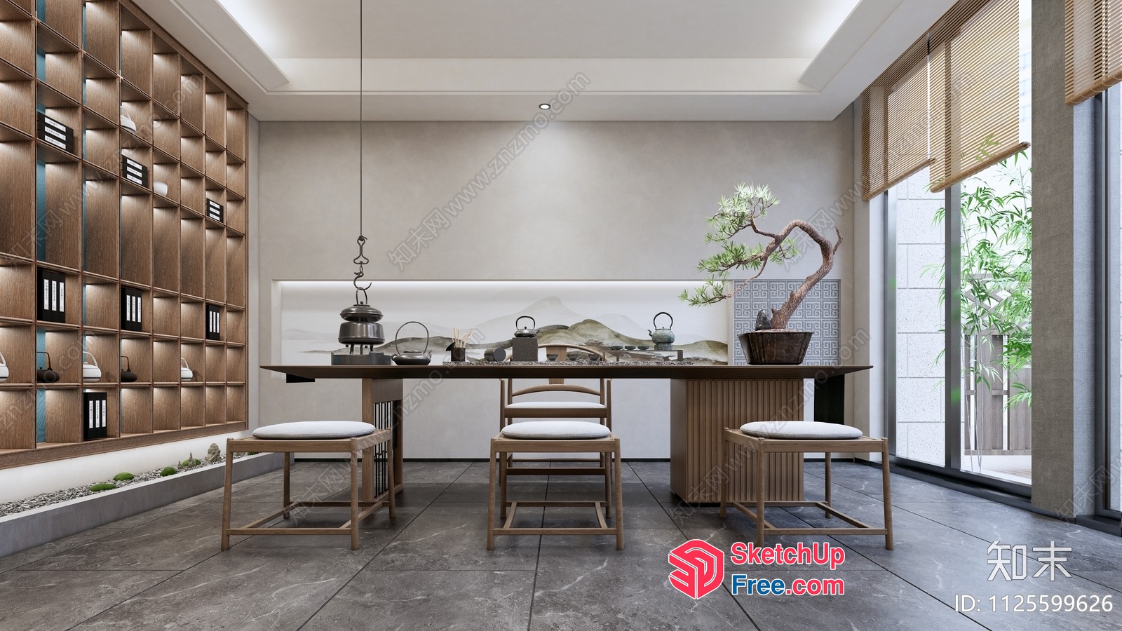 Modern Japanese-Inspired Dining Room With Sleek Decor 3D SketchUp File