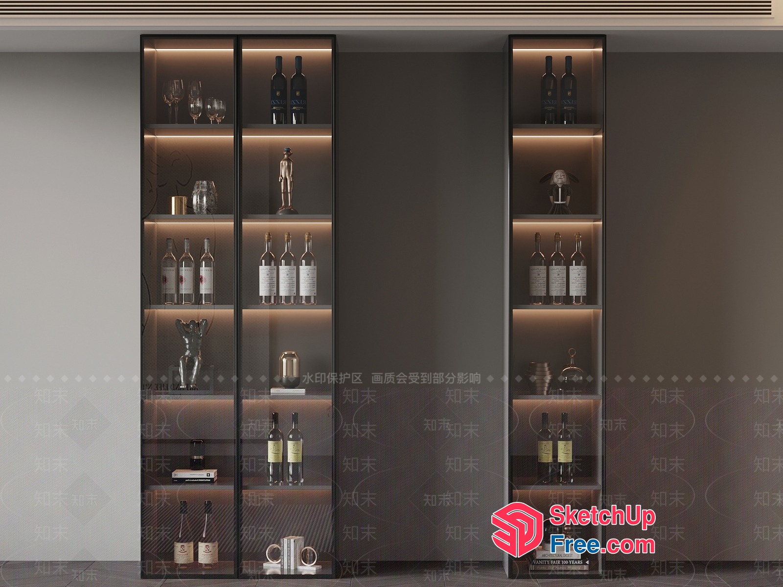 Modern Wine Storage Cabinets With Glass Doors 3D SketchUp File