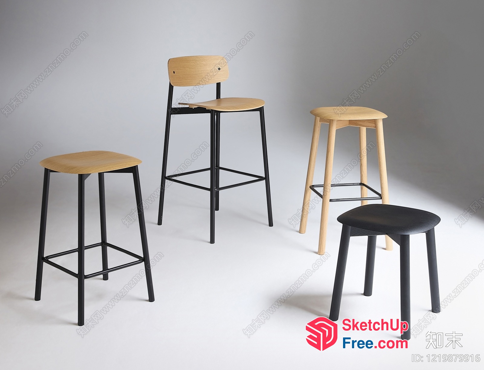 Wooden And Black Metal Stools 3D SketchUp File