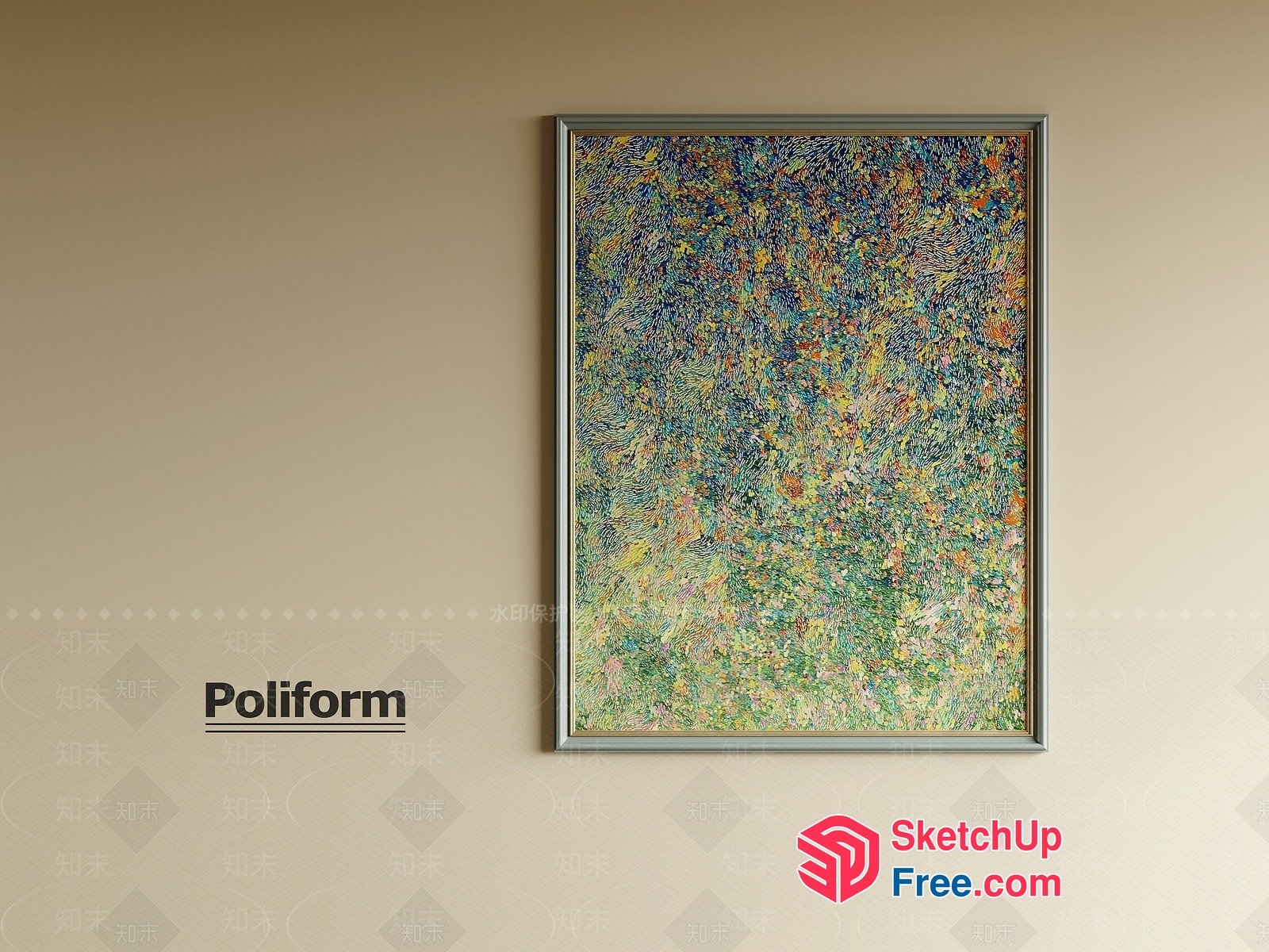 Colorful Abstract Artwork In Silver Frame 3D SketchUp File