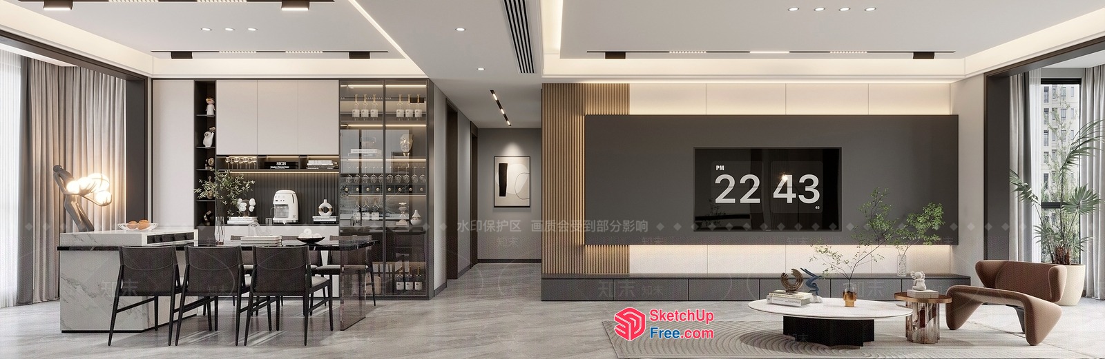 Modern Living Room With Minimalist Furniture And Decor 3D SketchUp File