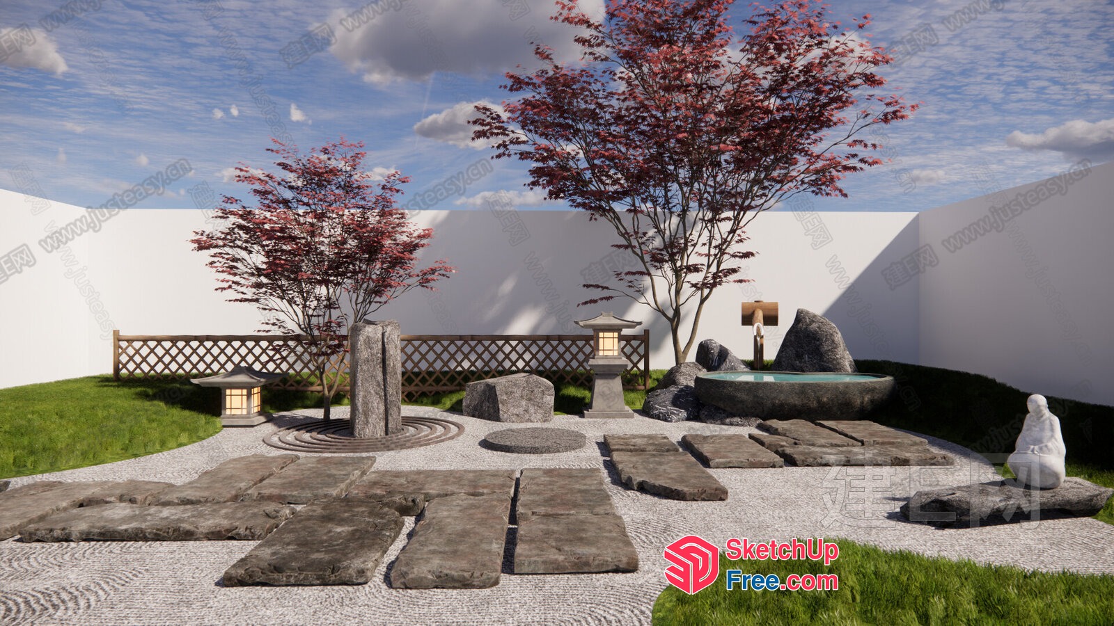 Serene Japanese-Inspired Courtyard 3D SketchUp File