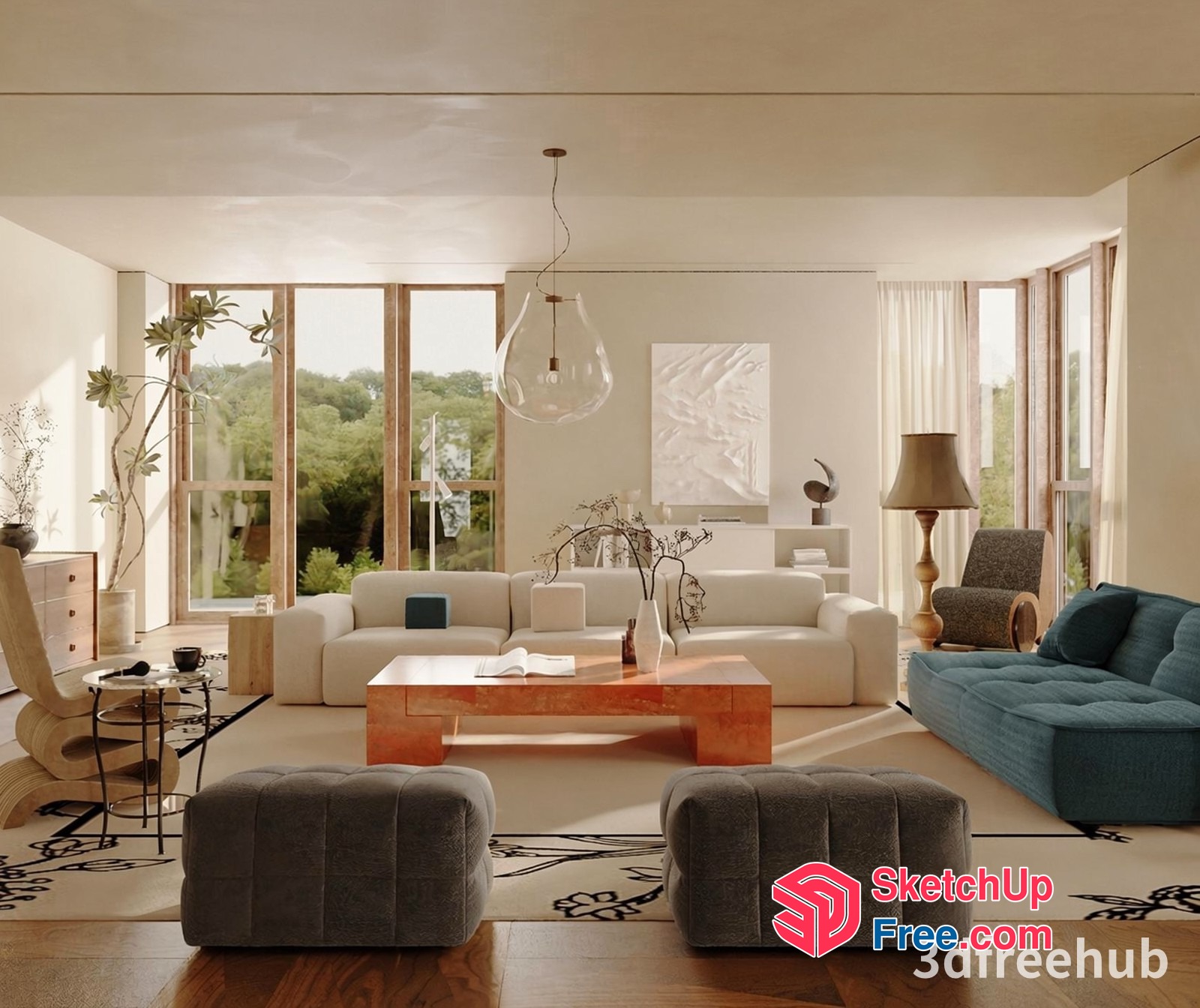 Elegant Living Room With Minimalist Style And Natural Light 3D SketchUp File