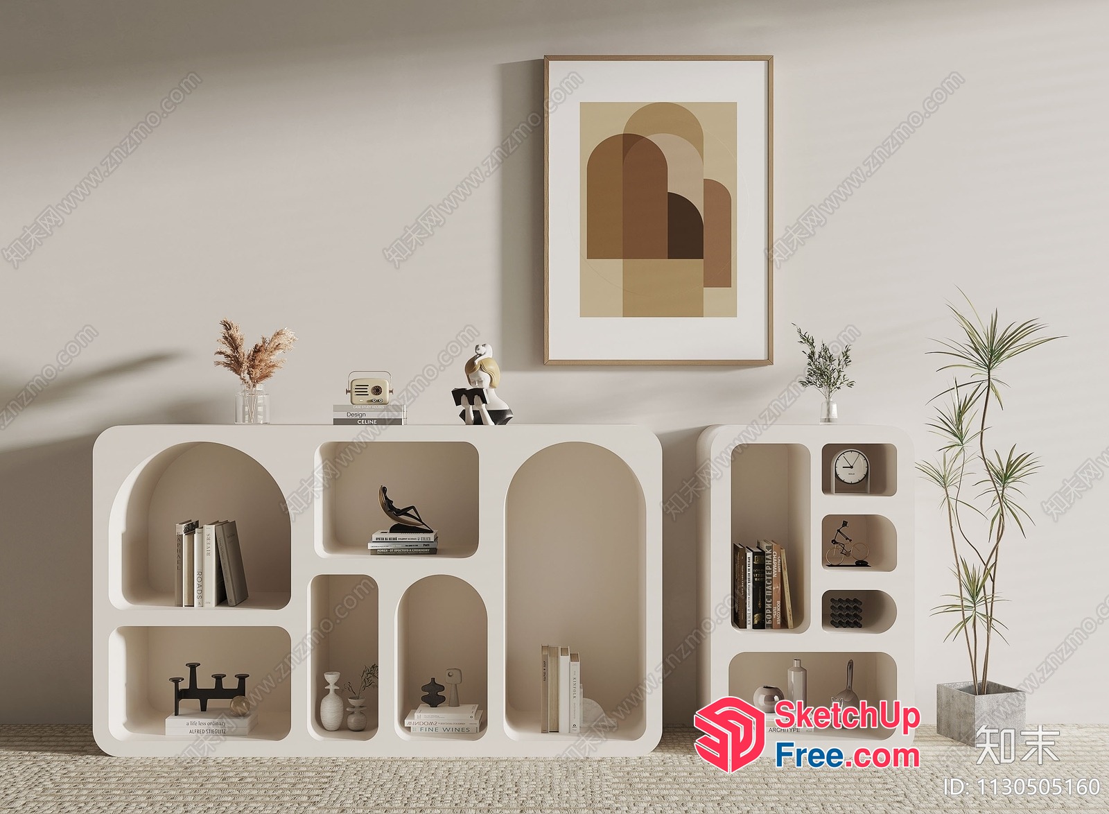 Minimalist Style Decorative Shelf With Books And Vases 3D SketchUp File