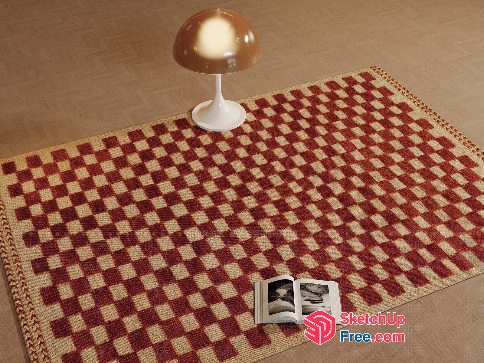 Red And White Checkered Rug With A Lamp 3D SketchUp File