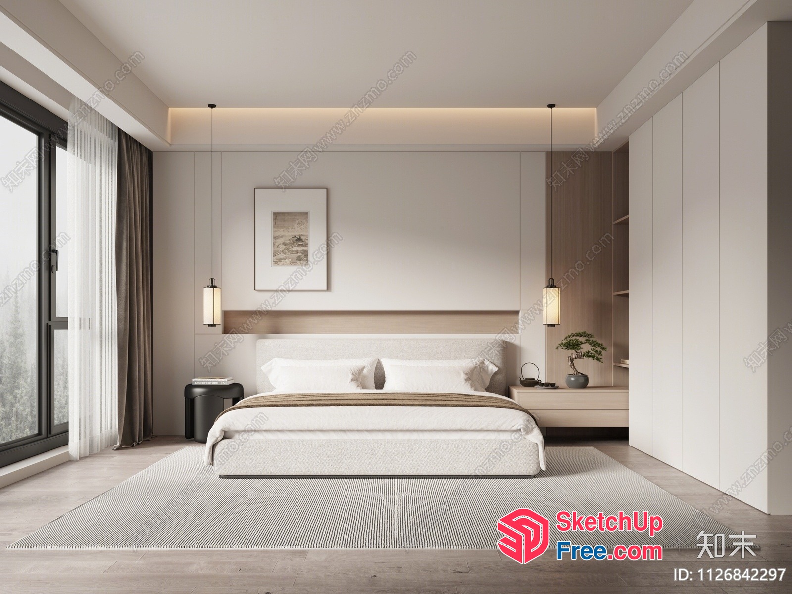 Minimalist Japanese Style Bedroom 3D SketchUp File