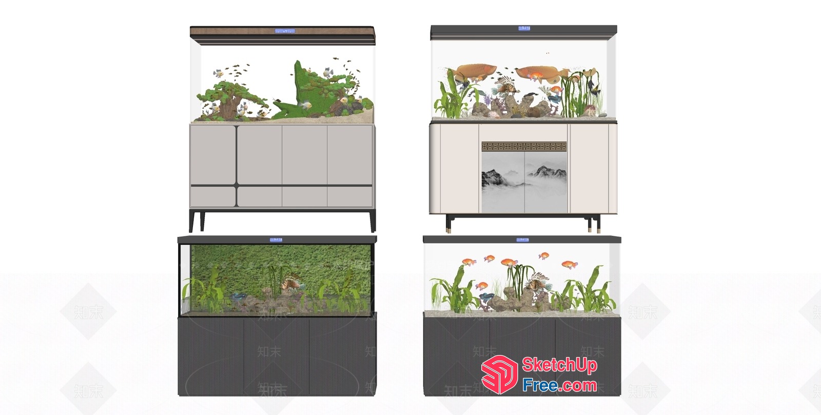 Modern Aquariums With Vibrant Marine Life 3D SketchUp File
