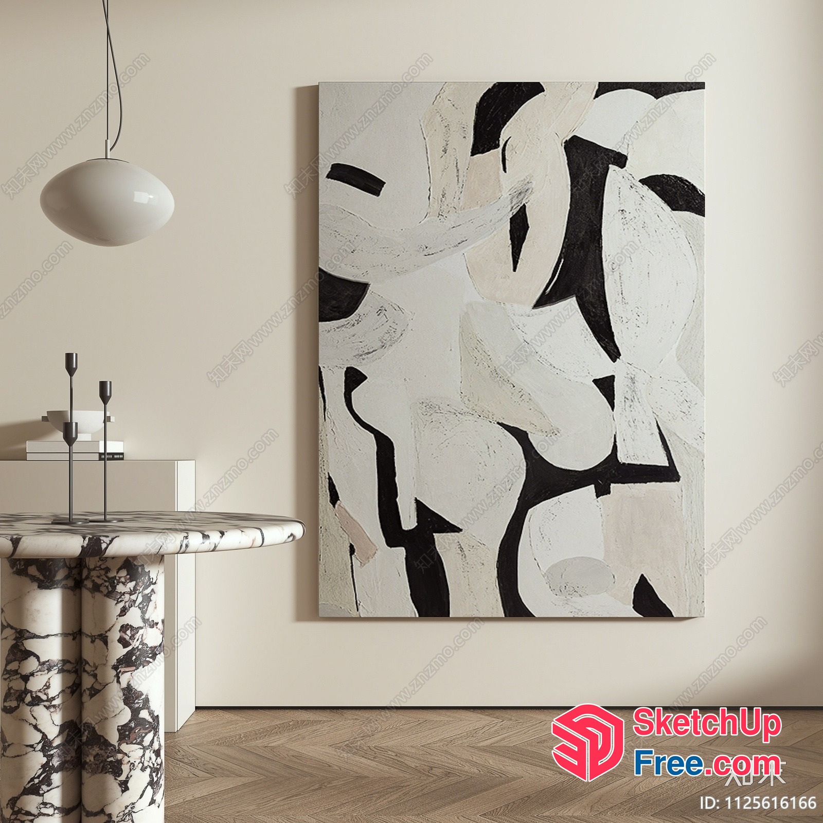 Abstract Black And White Painting In A Modern Room 3D SketchUp File